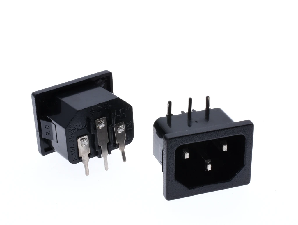 10 шт. AC 250V 10A IEC 60320 C14 Мужская вилка правый угол 3 шпильки PCB Панель Мощность входной