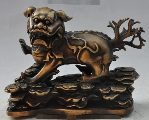 

S01759 8chinese folk fengshui bronze Evil spirits animal fu foo dog lion beast statue B0403
