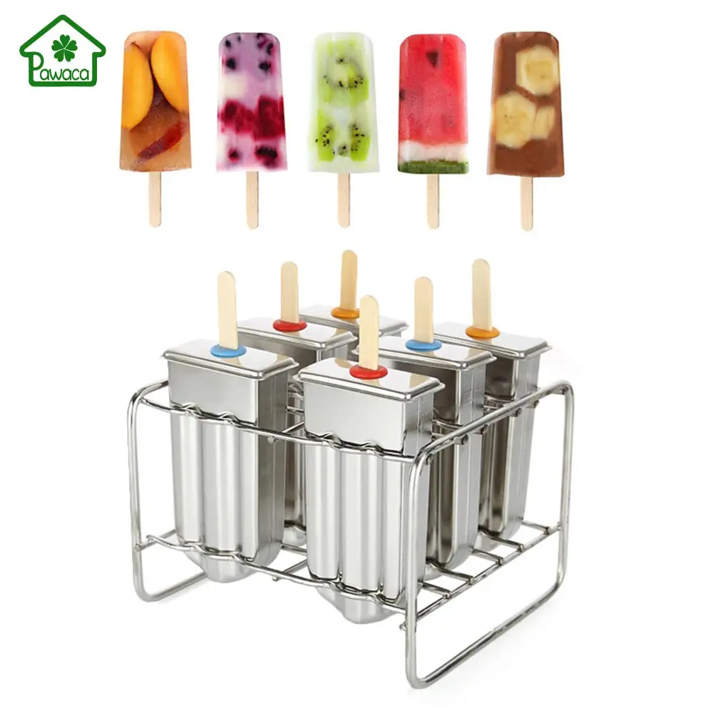 Goedkoop Bevroren Rvs Popsicle Mallen Ijs Stok Houder 6 Mallen Zomer Thuis DIY Ijs Schimmel Ijs Pop Schimmel gemakkelijk te reinigen