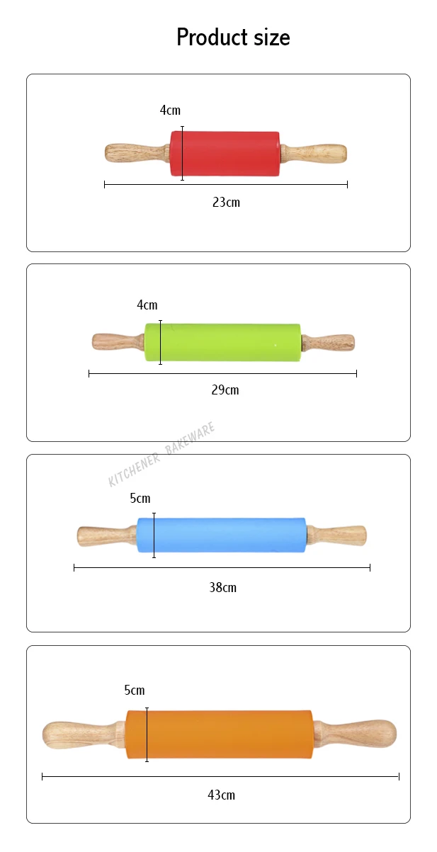 2 размера, 4 цвета, Силиконовые скалки для теста, деревянная ручка, силикон, Скалка, инструменты для выпечки