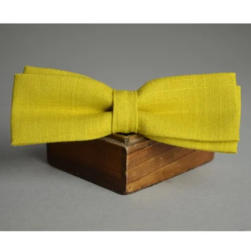 

Yellow linen casual bow tie,linen butterfly, mens commercial tie, wedding bow tie,mens neckties,butterfly tie