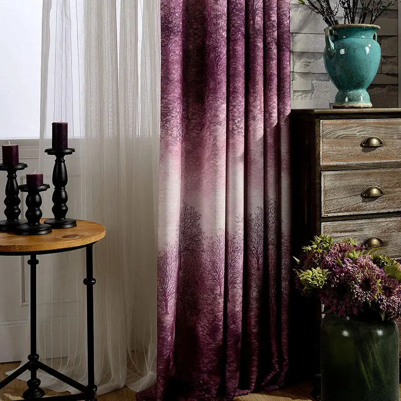 Градиентные фиолетовые, синие тканевые затемненные шторы для гостиной, спальни, оконные шторы, жалюзи, украшение дома - Цвет: purple cloth