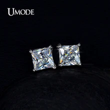 UMODE Серьги-гвоздики с очаровательными крошечными фианитами огранки Принцесса 5мм 0,63к UE0049