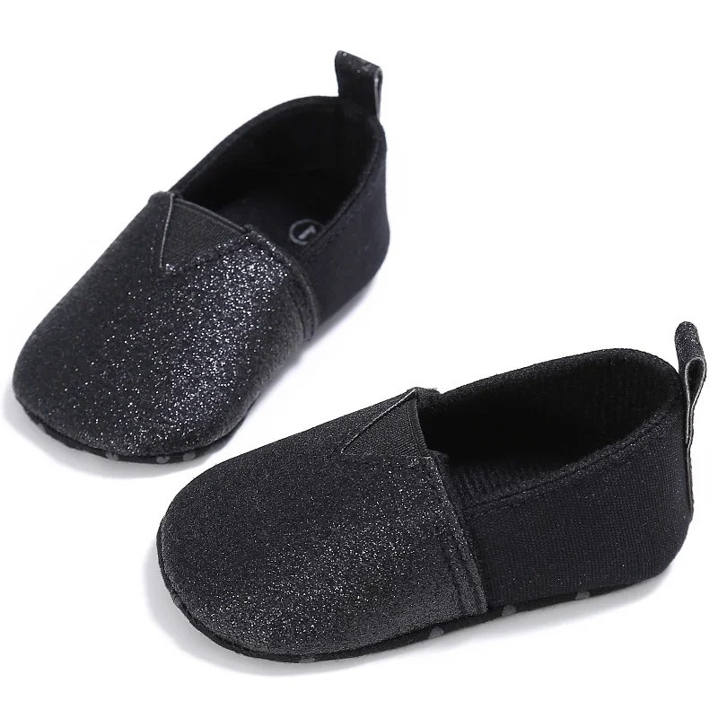 Модная весенне-летняя детская хлопковая обувь с мягкой подошвой для новорожденных и маленьких девочек; блестящие мокасины для детей 0-18 месяцев; Новинка - Цвет: Черный