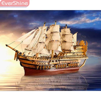 

EverShine 5D Diamond Painting Scenery Full Display Picture Of Rhinestones Diamond Embroidery Ship Diamond Mosaic Full Kits