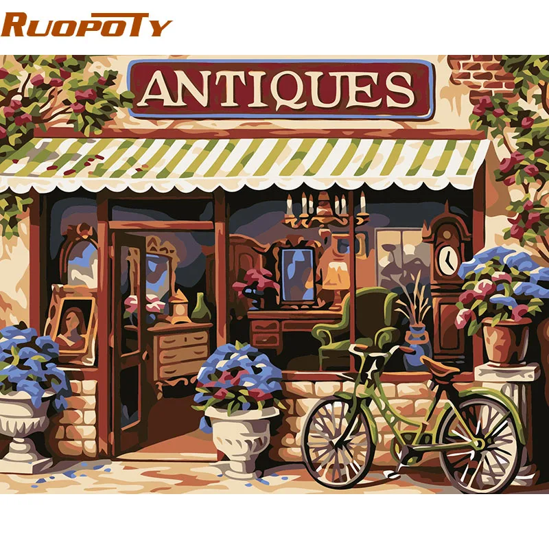 

RUOPOTY Frame Flower Store Landscape DIY Painting By Numbers Kits Acrylic Modern Picture Wall Art Home Decor For Living Room
