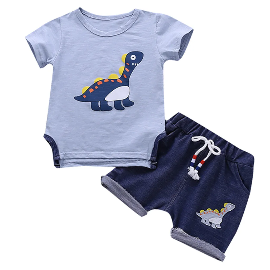 

Kids Outfit Baby Boys Kids Short Sleeve Dinosaur Cartoon Tracksuit Sport Suits Clothes Sets