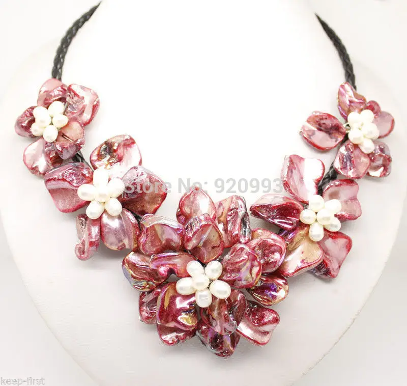 

Wholesale Free P&P*** new red-Color of pearl shell flower necklace 18"long