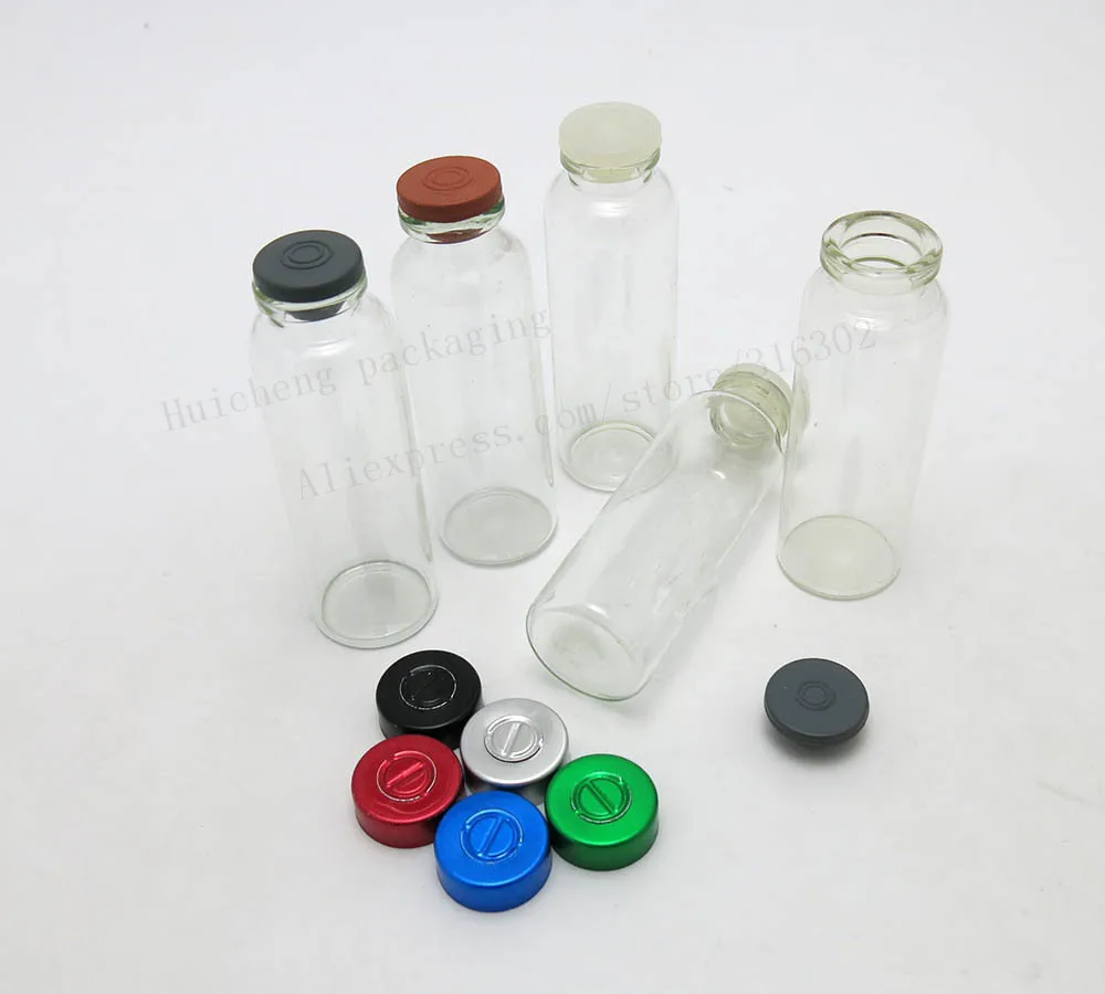 30ml/cc Vials, 20 30ml/cc Borosilicate Glass Clear Flat Bottom Headspace Vial with Pink Closed Cap and Plastic Lock 