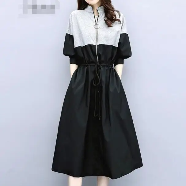

Autumn Patchwork Dress Women Batwing Sleeve Leisure Vestido De Festa A-line Dress Vestidos robe femme Womens Clothing DC118