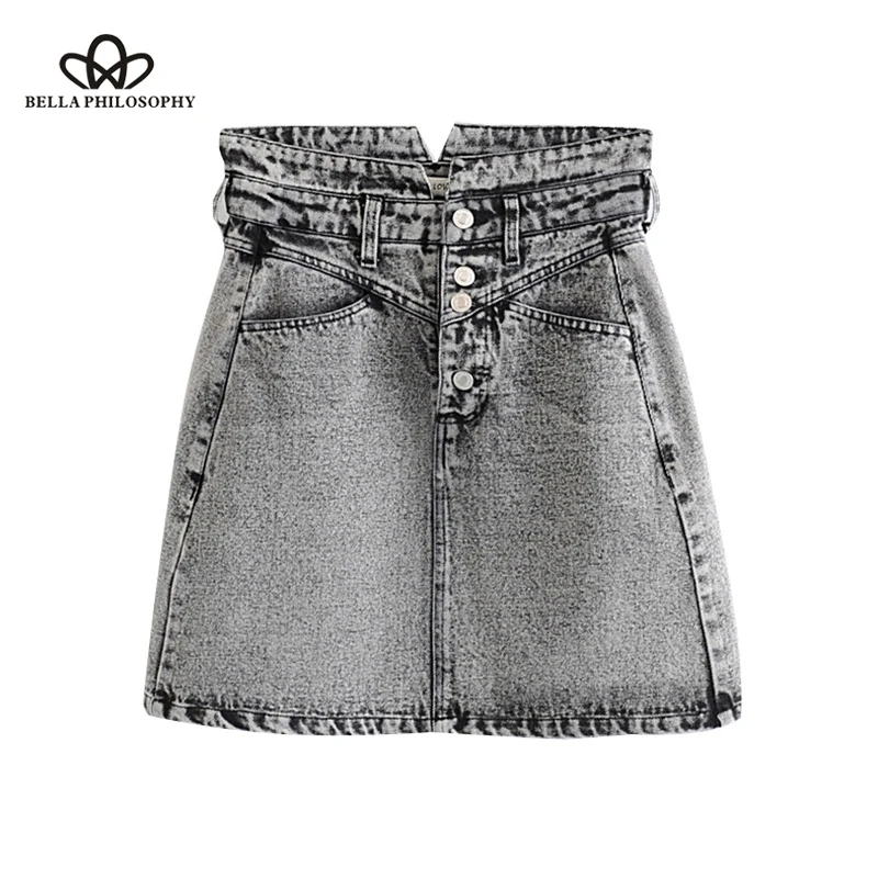 Solid Pockets Denim Mini Skirt Women 2019 Fashion A Line Buttons Streetwear Ladies Skirts Casual Faldas Mujer Wonder Store