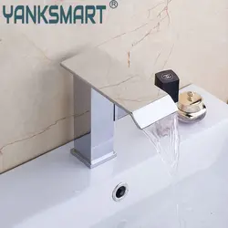 YANKSMART смеситель для раковины Керамический Водопад Одной ручкой/отверстием ванная комната на бортике раковина современный Водопад кран для