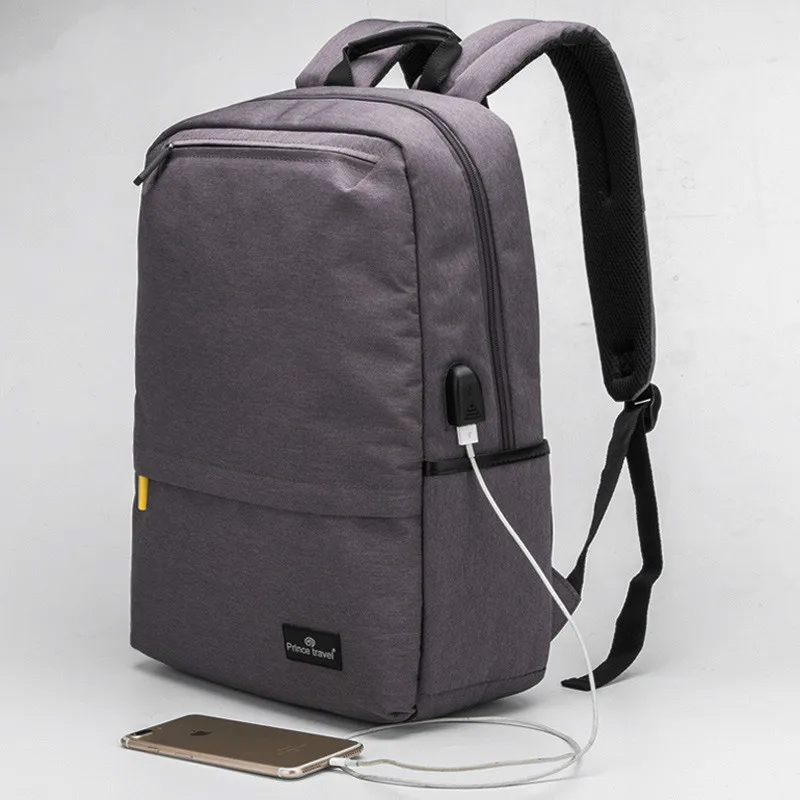 

USB Charging Grey Backpack College Students Schoolbag 15.6 Inch Laptop Backpack British Style Smart Backpack Young Large Space