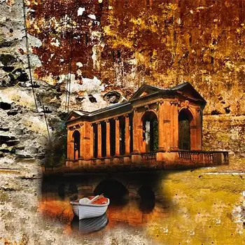 

Large Size Single Wall Free shipping home decoration building by river reproduction painting printed oil painting YX-1982
