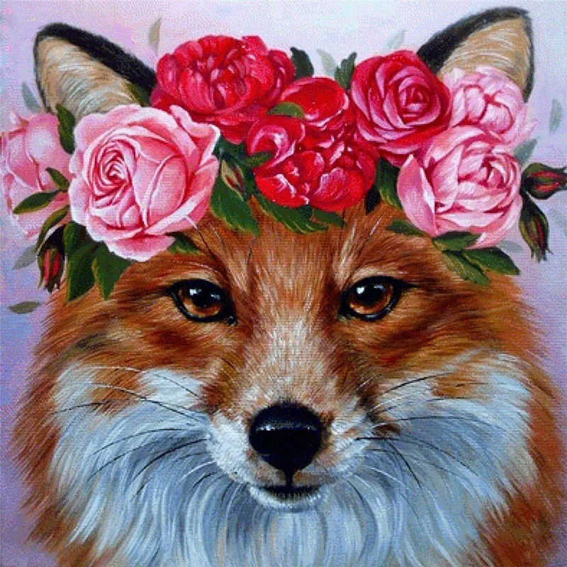 Huacan-Full-Square-Diamond-Painting-Fox-5D-DIY-Diamond-Embroidery-Animal-Flower-Mosaic-Picture-Of-Rhinestone