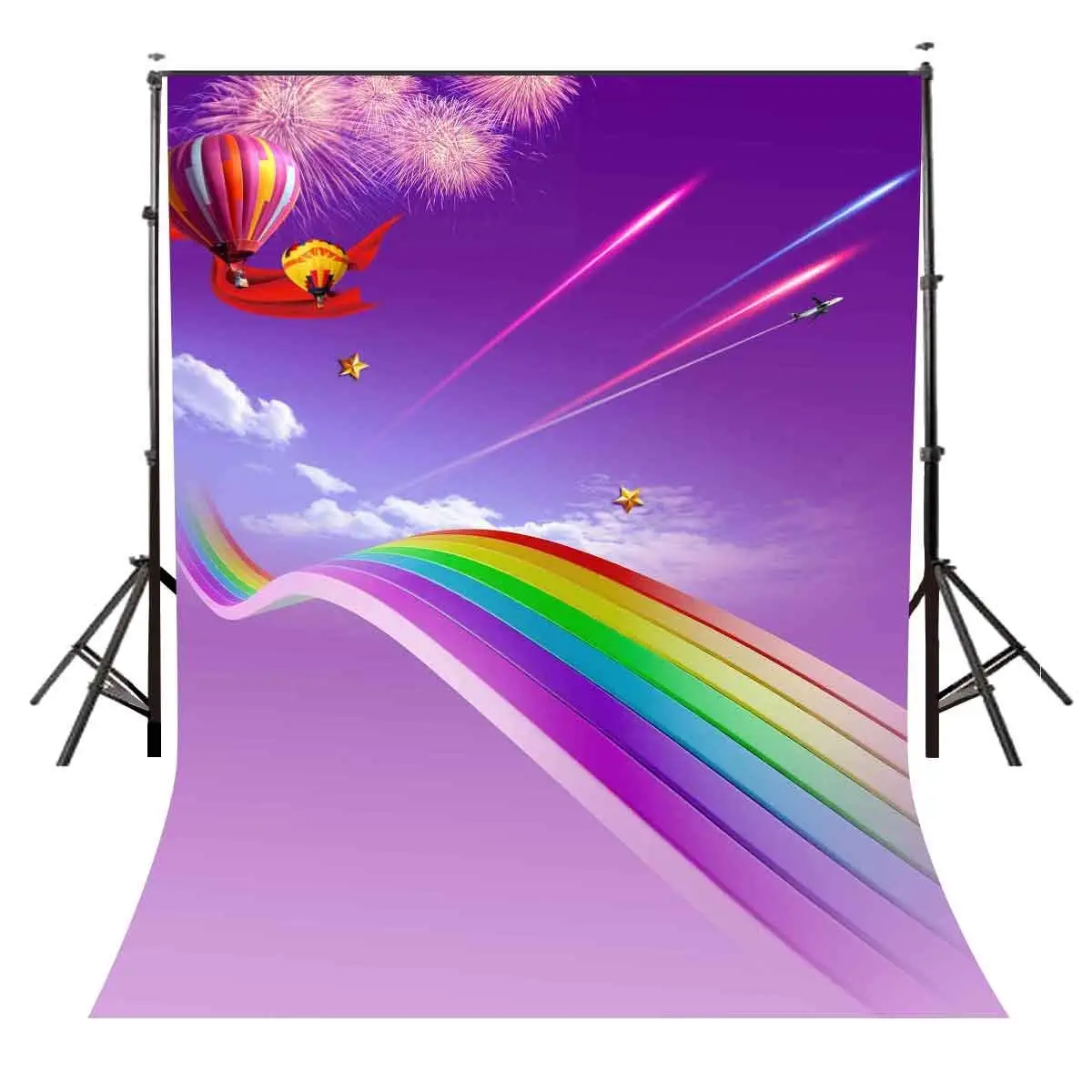 

150x220cm Ultra Violet Color Sky Backdrop Colorful Bridge Background Flying Hot Air Balloon Photography Background