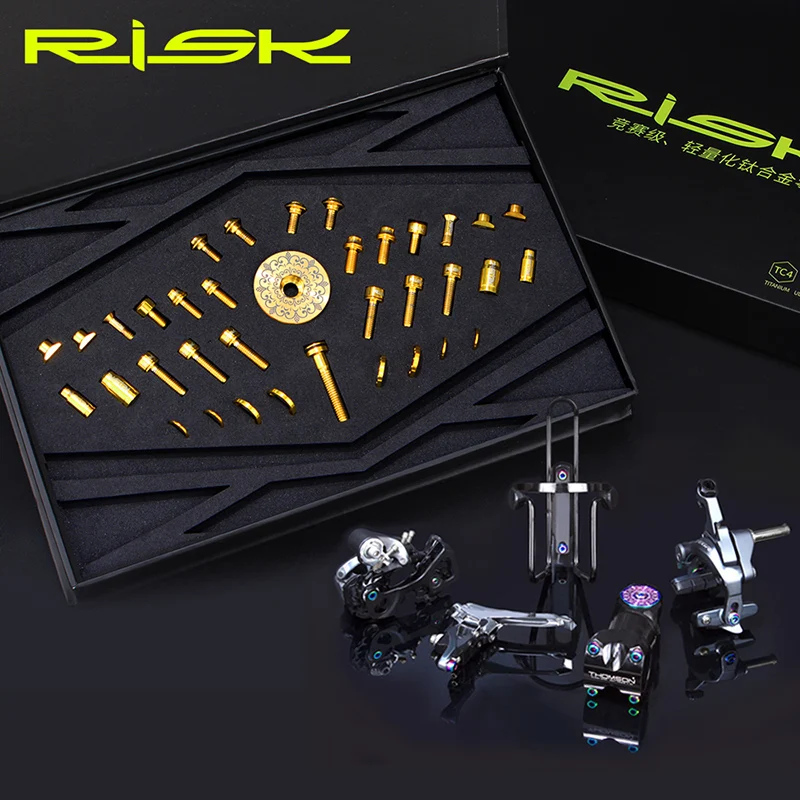 

Risk Titanium Common Road Bike Bolts Unit Brake Shoe Derailleur Wire Jockey Wheel Stem Water Botter Cage Fixing Screws 36Pcs