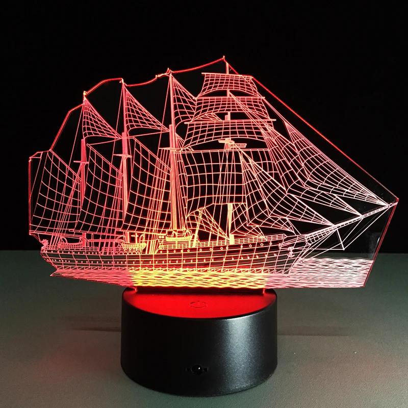 

Lumiwell парусник 3D светодиодный ночной Светильник лодка Настольный светильник светодиодный стол детская лампа RGB 7 цветов Flalshing пульт дистанционного управления
