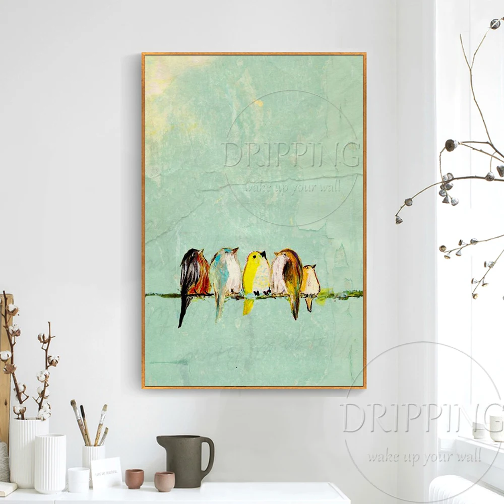 Новая картина художника ручная роспись Маленькие Птицы картина маслом на холсте Прекрасный 5 ребенок картина маслом c изображением птиц для украшения гостиной