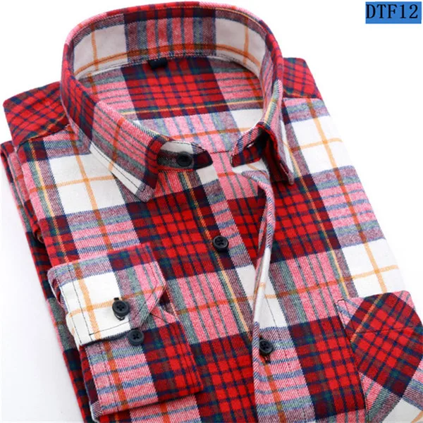 Новая модная мужская клетчатая рубашка из хлопка, высококачественные мужские деловые повседневные рубашки с длинными рукавами, мужские рубашки, фланелевые рубашки - Цвет: DTF12