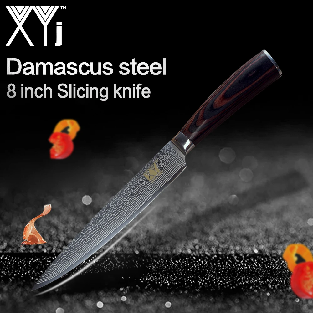 

XYj Kitchen Knives 8 inch Damascus Steel Slicing Knife Lightweight Effort Color Wood Handle New Arrival 2019 Kitchen Tools