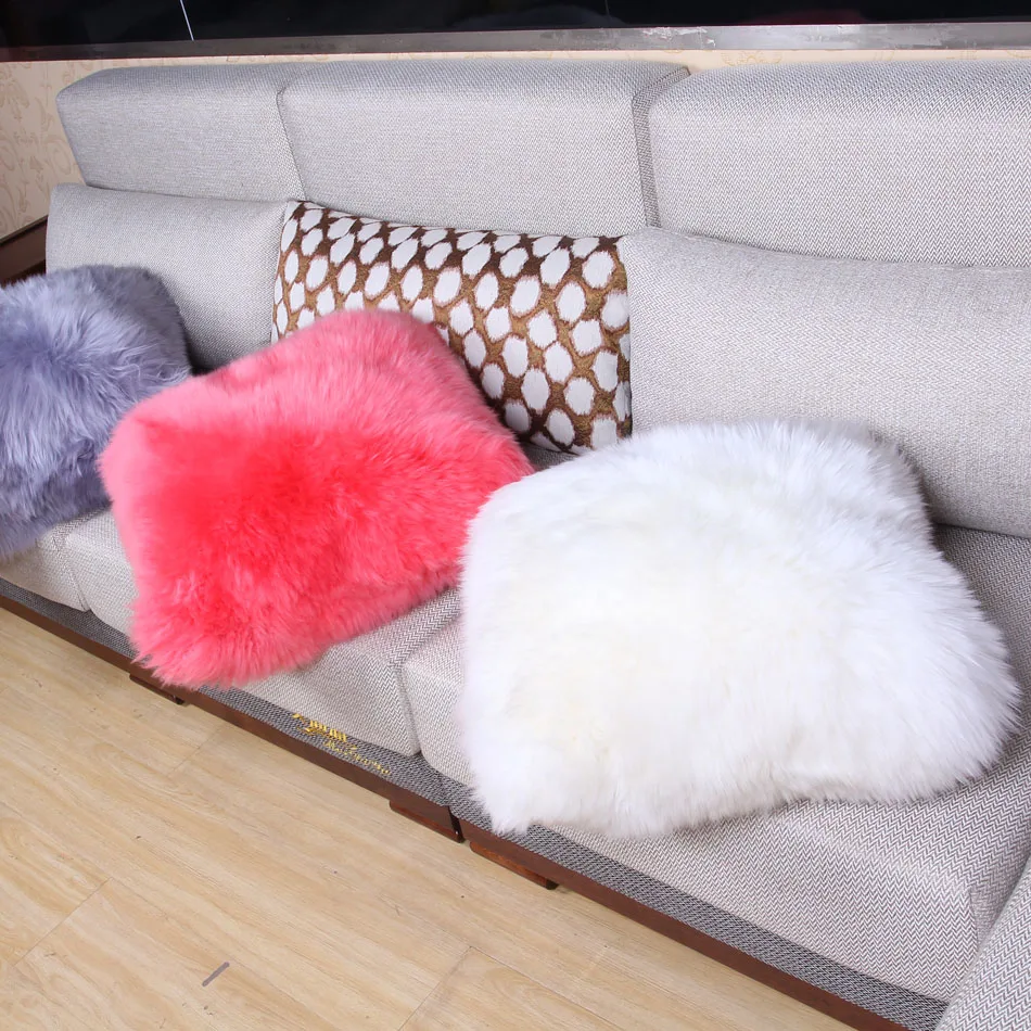 Muzzi Super Softer Plush Home Decor Real Sheep Fur Cushion Sheepskin