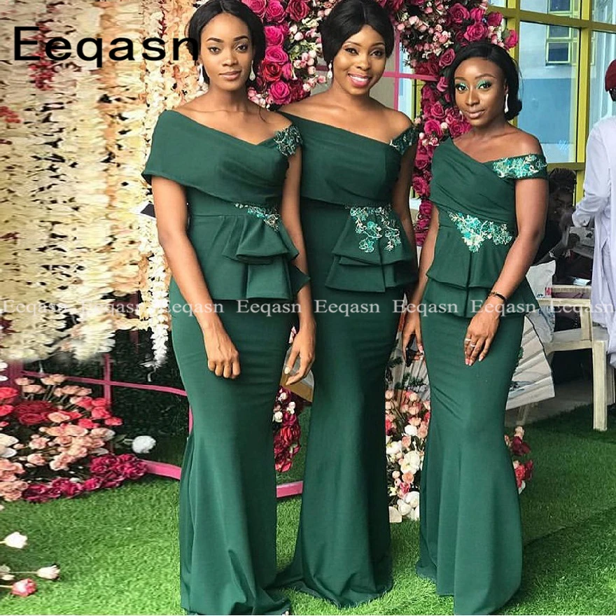 Изумрудная зеленая Русалка платья невесты длинное платье подружки невесты с открытыми плечами африканская Свадебная вечеринка для женщин