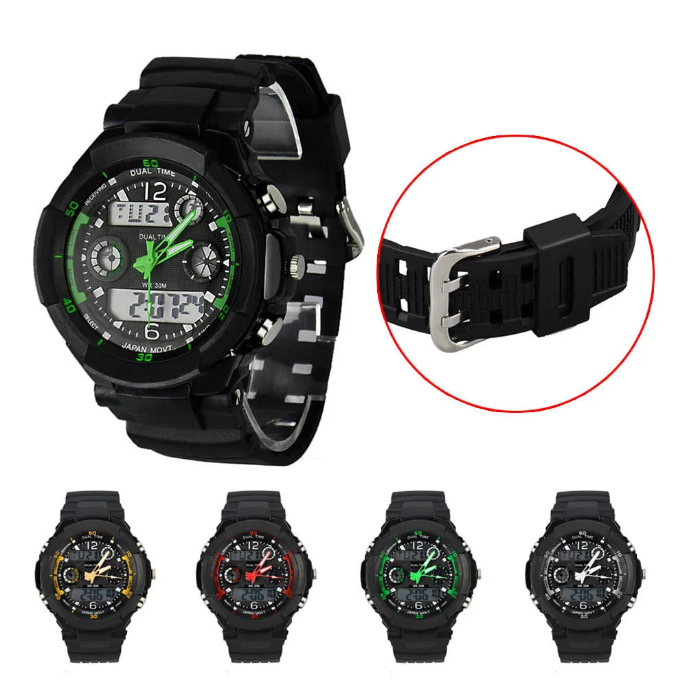 

Hot Product Multifunctional Digital LED Alarm Dual Display Waterproof Rubber Quartz Watch Vintage Minimalist Watch inteligente
