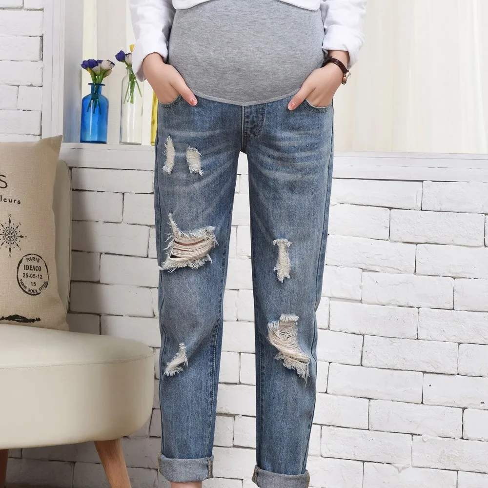 Свободные рваные джинсы для беременных женщин; женские брюки для беременных; брюки для кормящих; леггинсы для живота; осенняя одежда; ropa maternidad* 25