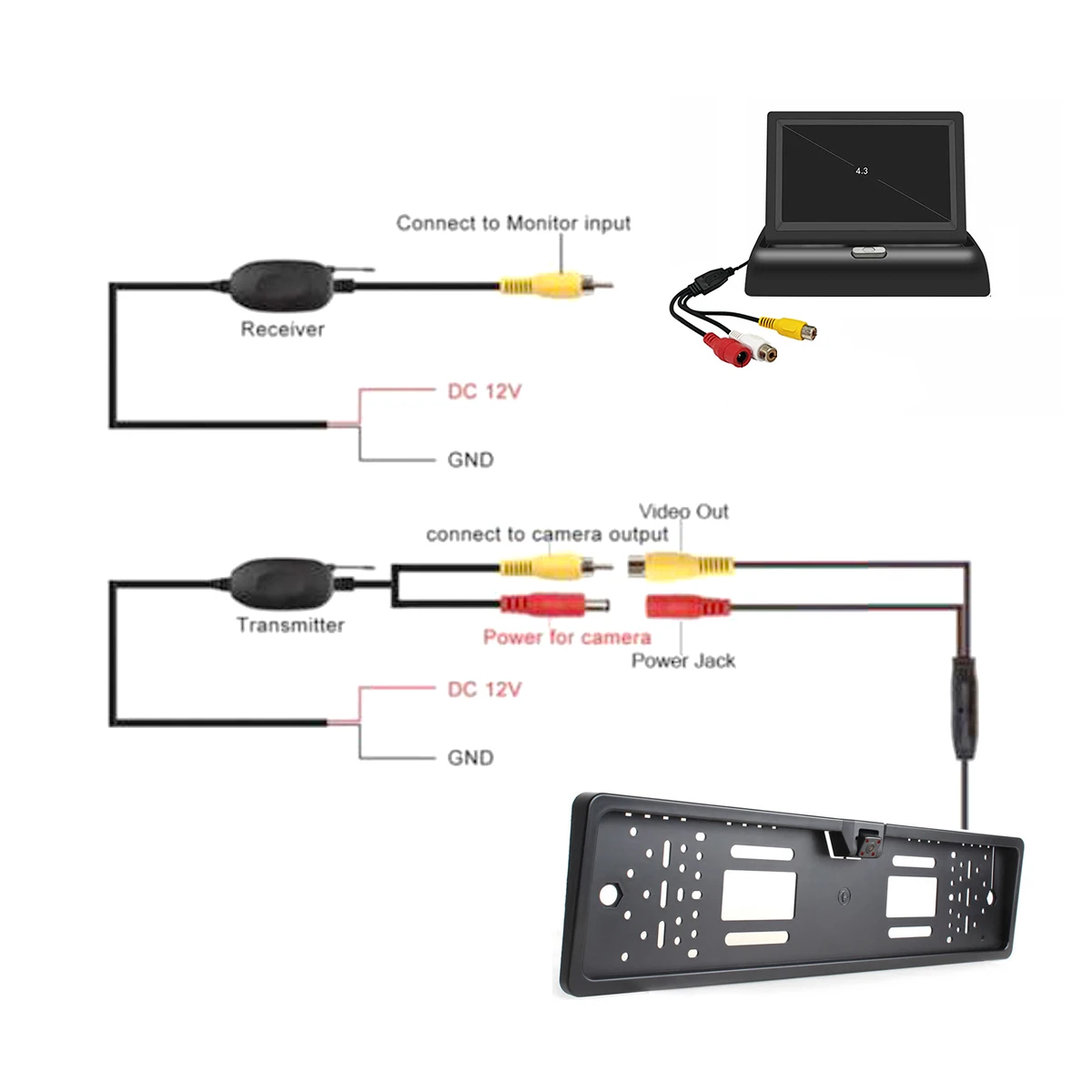 4,3 ''складной TFT lcd цифровой монитор для автомобиля, грузовика, парковочная камера заднего вида, ИК камера ночного видения+ беспроводной передатчик