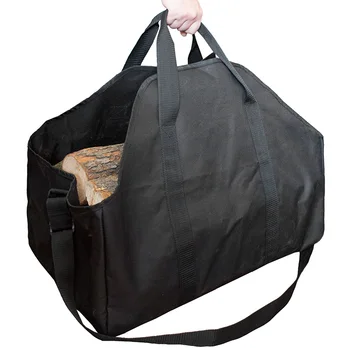 

Firewood Log Carrier Black Heavy Duty Wax Tote Large Fire Wood Bag Durable Holder Fireplace Wood Stove Accessories