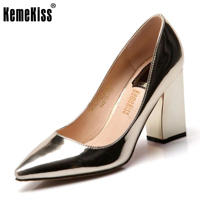 

KemeKiss Plus Size 33-43 Ladies Thick Heels Pumps Sexy Patent Leather High Heel Shoes Women Spring Party Wedding Ladies Footwear