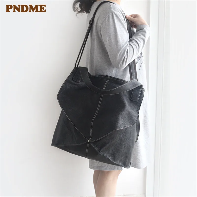

PNDME star shape genuine leather shoulder messenger bags for women large capacity vintage simple designer ladies handbag