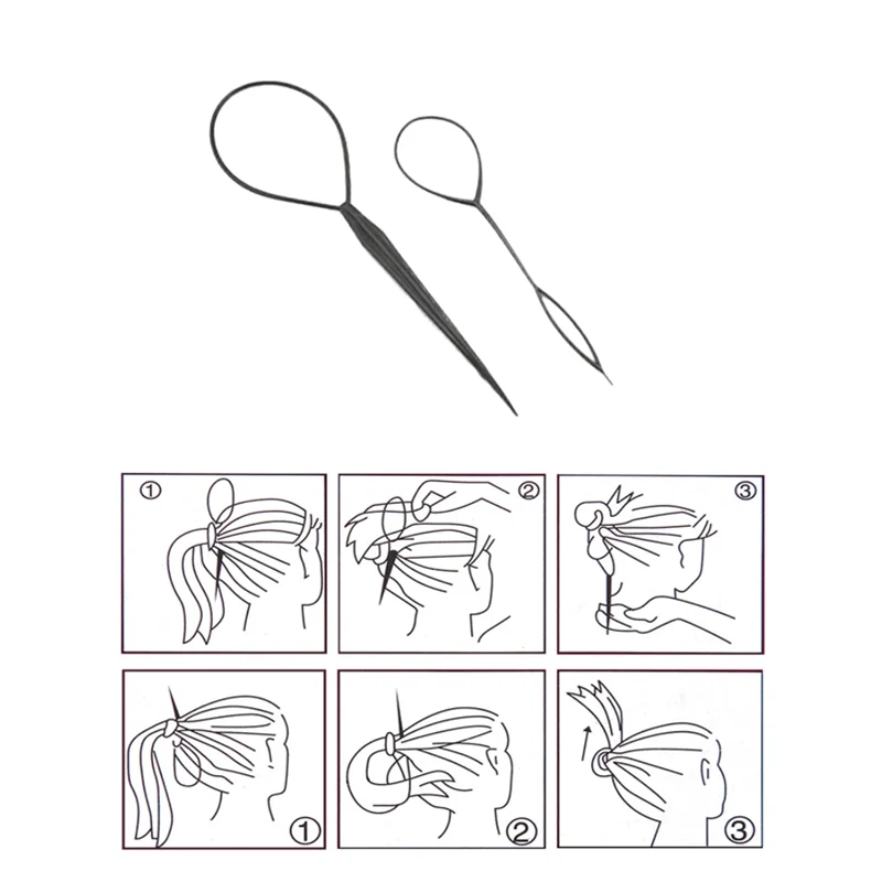 Популярная 1 пара, 2 шт., для плетения волос, для создания конского хвоста, пластиковая петля, инструменты для укладки, черный топик, конский хвост, зажим, инструмент для укладки