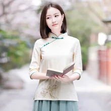 Летняя новинка, ручная роспись, хлопковая блузка, ретро-стенд, китайская женская китайская оригинальная рубашка для женщин
