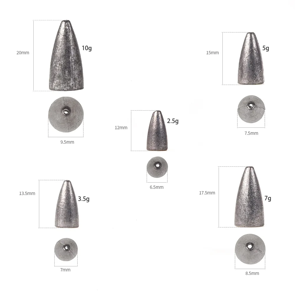 5pcs/lot 2.5g 3.5g 5g 7g 10g 14g 20g 30g Lead Sinkers Bullet Shaped Weights Anti Dust Sea Down Sinker Fishing Tackle Accessories