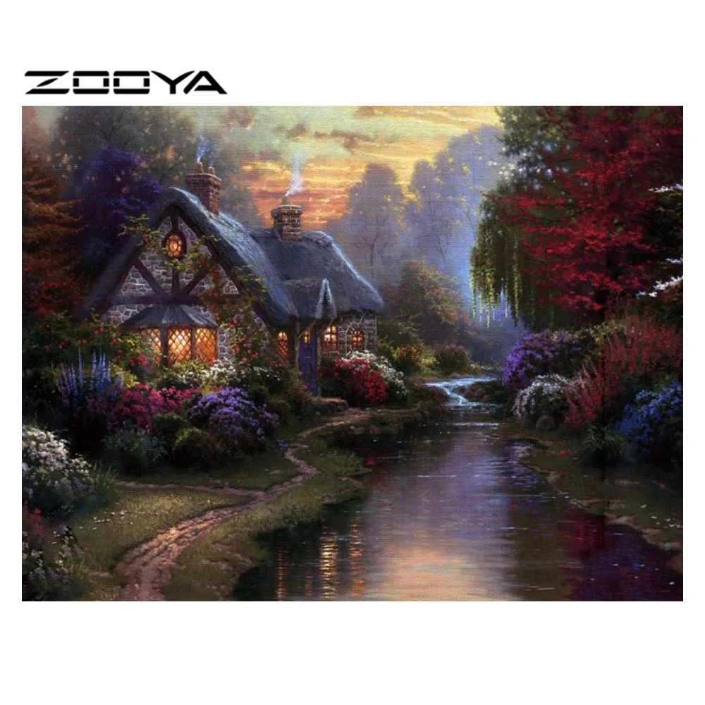 ZOOYA Diamond Painting Scenery Warm House Garden Full Embroidery Pattern Rhinestones Mosaic Needlework DIY RF674 | Дом и сад