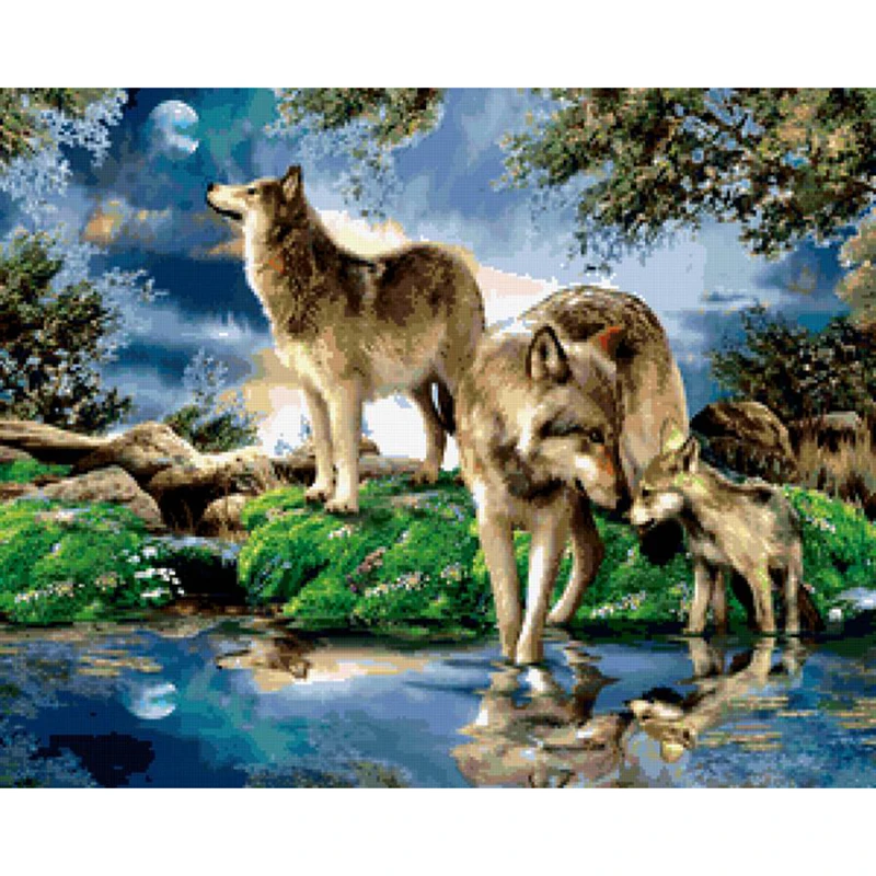 

5D Diy diamond painting cross stitch Three wolves Full Round Diamond embroidery Needlework Rhinestone Mosaic Crafts 10-2