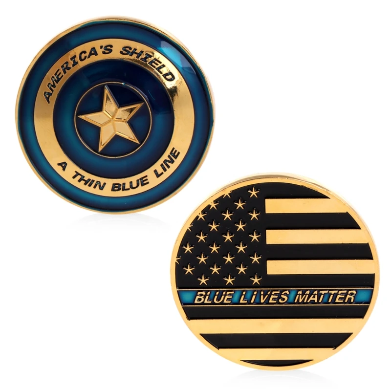 

Gold Plated America Shield Blue Line Commemorative Challenge Coin Collectible New Quality