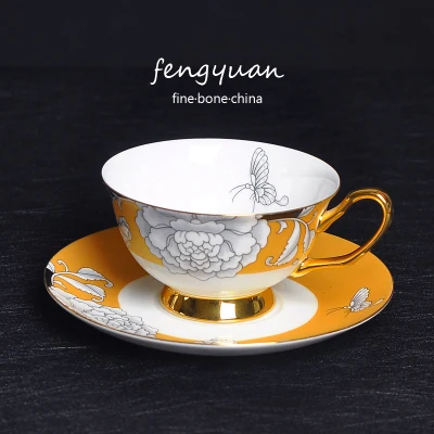 Позолоченная боковая фарфоровая кофейная чашка d'Angleterre, Модный Набор чашек для чая ручной работы в британском стиле, керамическая Цветочная чайная чашка+ блюдо - Цвет: F