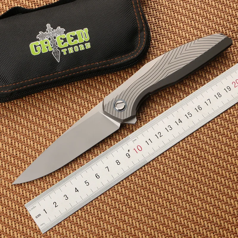 

Green thorn F111 3D bearing folding folding knife M390 blade TC4 titanium handle camping outdoor utility fruit knife EDC tool