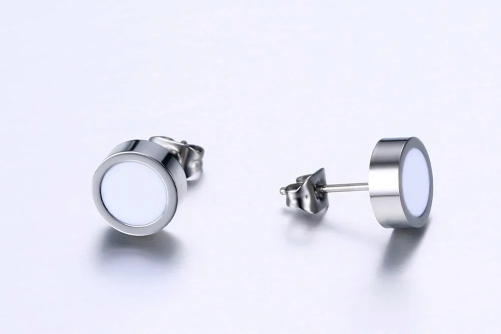 4 Pairs Mens Womens Stud Earrings Set Stainless Steel Round Piercing Pendientes Brincos Earring 8MM Fashion Jewelry Accessories white 15