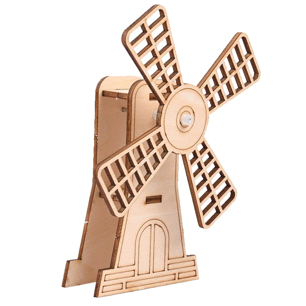 Handmade 3D Wooden Assembly Puzzles DIY Assemble Wooden Toy Craft Kit - Assembly Model Kit - Unpainted Windmill Building Model