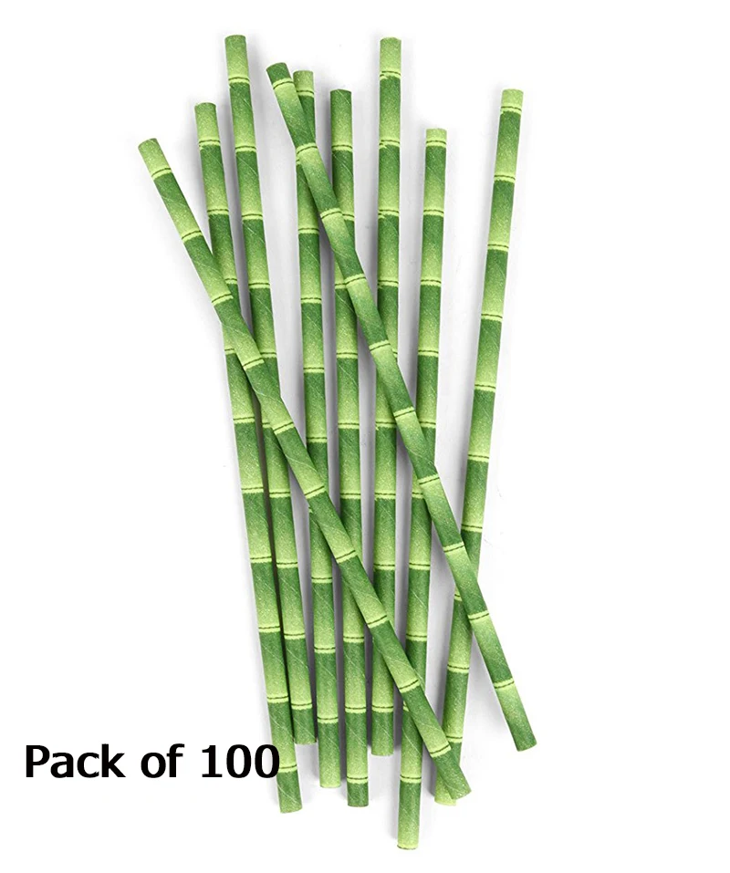 100 шт./лот, зеленые бамбуковые бумажные соломинки для питья, трубы, вечерние принадлежности, украшение коктейльное, аксессуары для напитков
