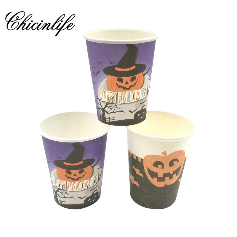 Chicinlife 10Pcs Halloween Pumpkin Paper Cup Disposable Tableware Paper