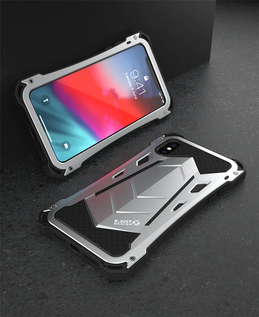 R-Just металлический алюминиевый защитный чехол для iPhone Xs X грязный противоударный водонепроницаемый 3 в 1 защитный чехол для iPhone XR Xs Max Coque - Цвет: silver