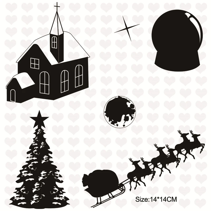 

InLoveArts Merry Christmas Clear Stamps Metal Dies Cutting Scrapbooking Album Elk Tree Village Stamps Die Cuts for Card Making