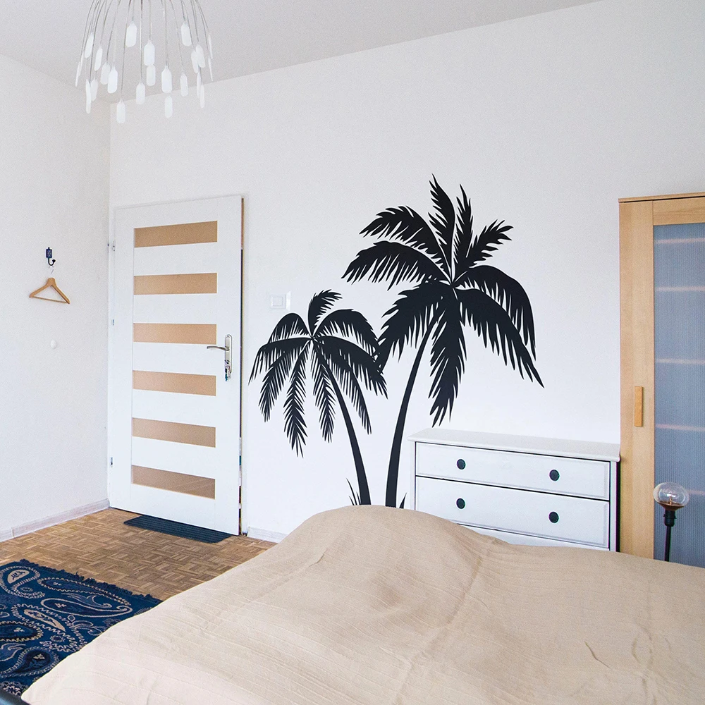 Grande Palm Tree Wall Sticker Camera Da Letto Nursery Summer Surfer Surf Wave Ocean Beach Wall Decal Kids Room Vinyl Home Decor