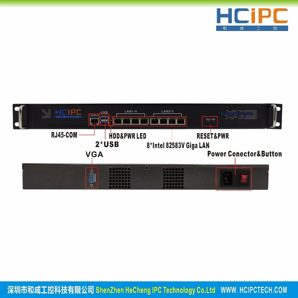 Hcipc B204-1 HCL-SC1037-8LB, Системы, C1037U 82583 V 8LAN 1U брандмауэр Barebone, 1U 8LAN маршрутизатор, 8LAN материнская плата, 1U разъединяет