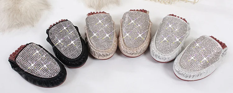 Spring Summer Flats Shoes Women Ballet Shoes For Women Casual Crystal Boat Shoes Slip On Soft Rhinestone Women Flats Plus Size